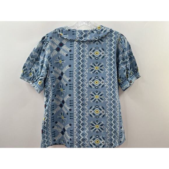 Forever That Girl Women’s Short Sleeve Button Front Blouse Collared Blue Size M - Picture 7 of 8